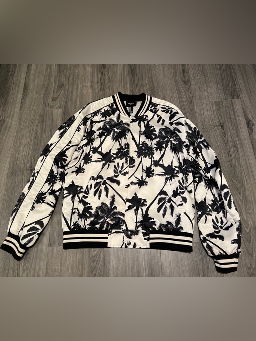 Forever 21 Black & White Palm-Print Zip Bomber Sweater